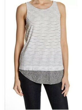 Vince Women’s Gray White Striped Contrast Slub Tank Top Size Medium